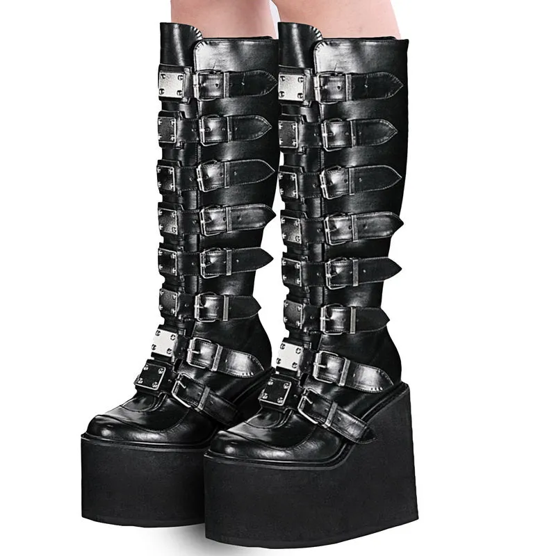 Funki Buys | Boots | Women's High Platform Wedge Buckle Boot