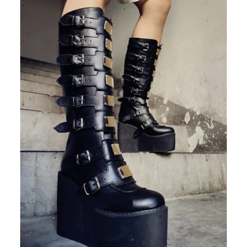 Funki Buys | Boots | Women's High Platform Wedge Buckle Boot