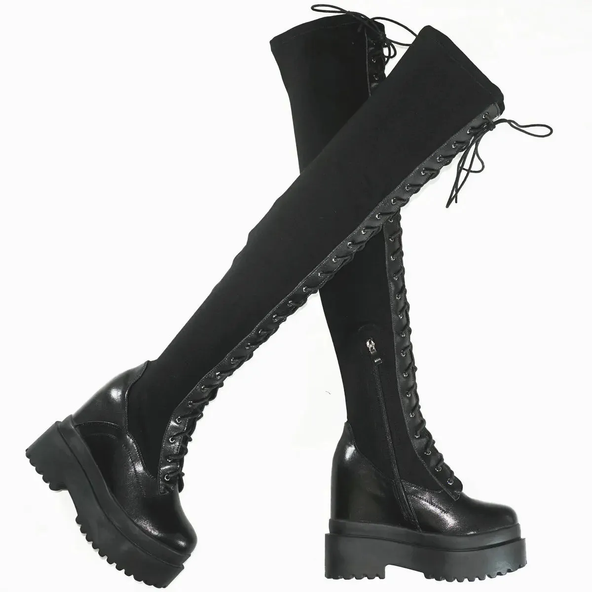 Funki Buys | Boots | Women's Leather Over Knee Wedge Boots