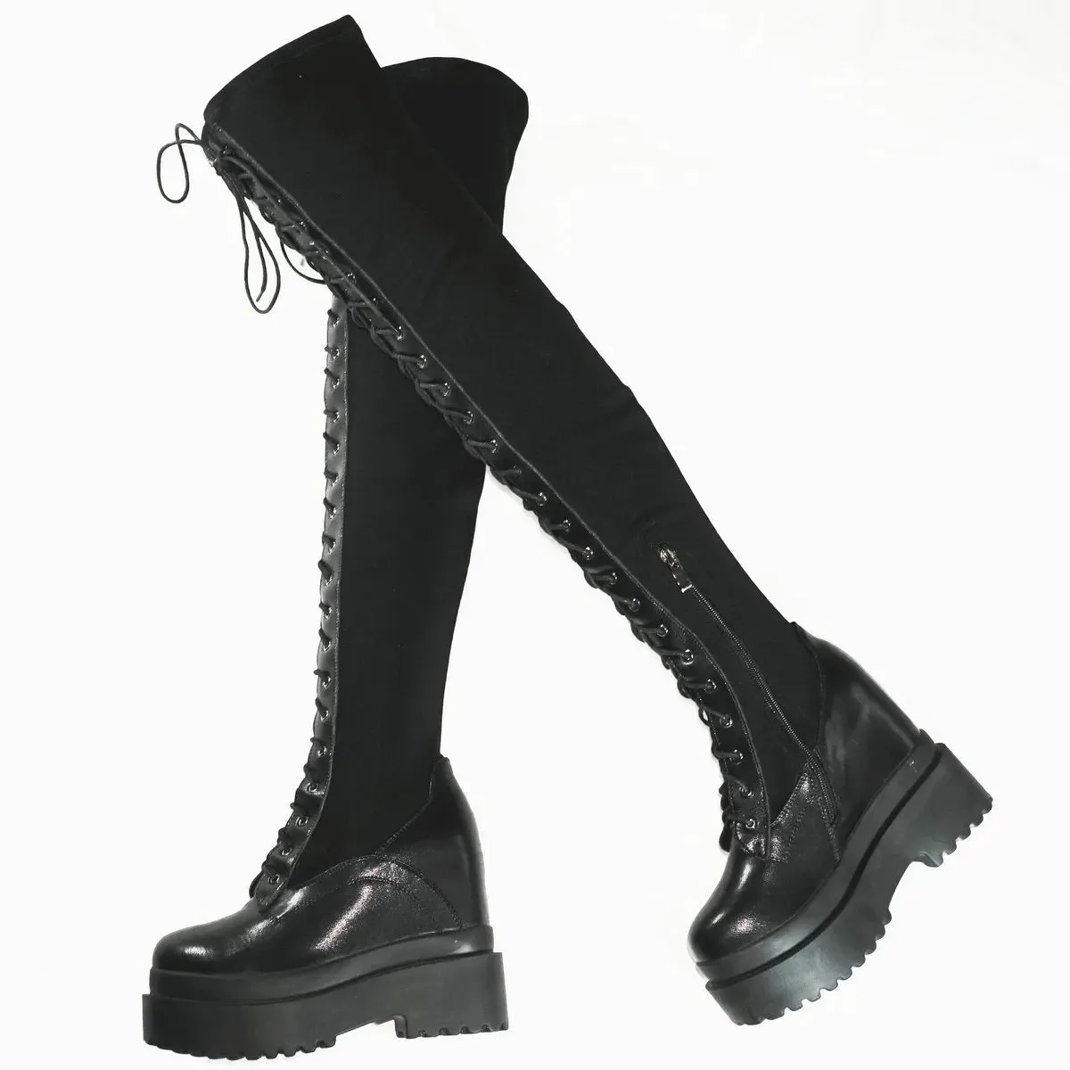 Funki Buys | Boots | Women's Leather Over Knee Wedge Boots