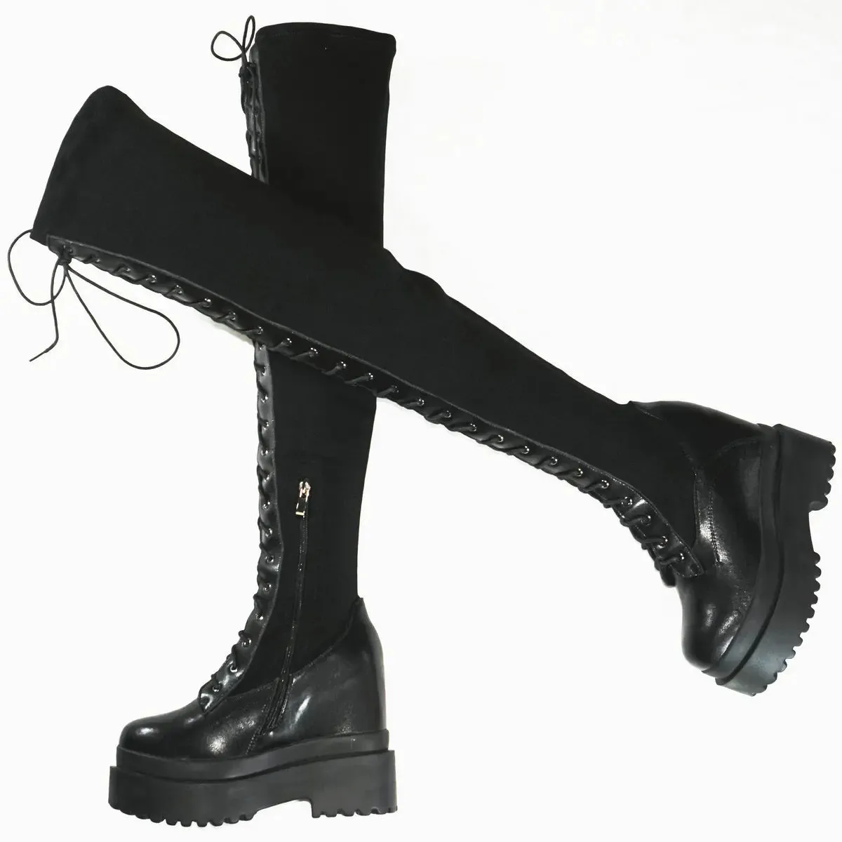 Funki Buys | Boots | Women's Leather Over Knee Wedge Boots