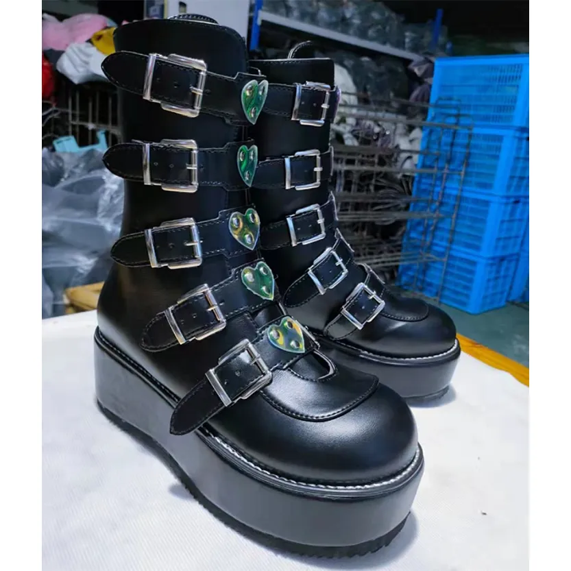 Funki Buys | Boots | Women's Mid-Calf Buckle Strap Wedge Boot