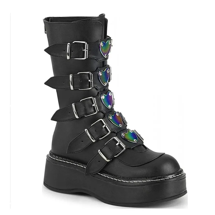 Funki Buys | Boots | Women's Mid-Calf Buckle Strap Wedge Boot