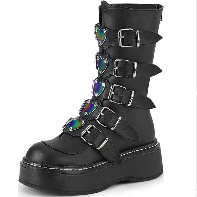 Funki Buys | Boots | Women's Mid-Calf Buckle Strap Wedge Boot