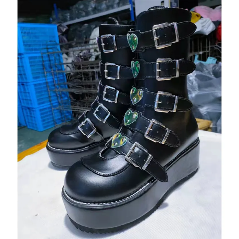 Funki Buys | Boots | Women's Mid-Calf Buckle Strap Wedge Boot