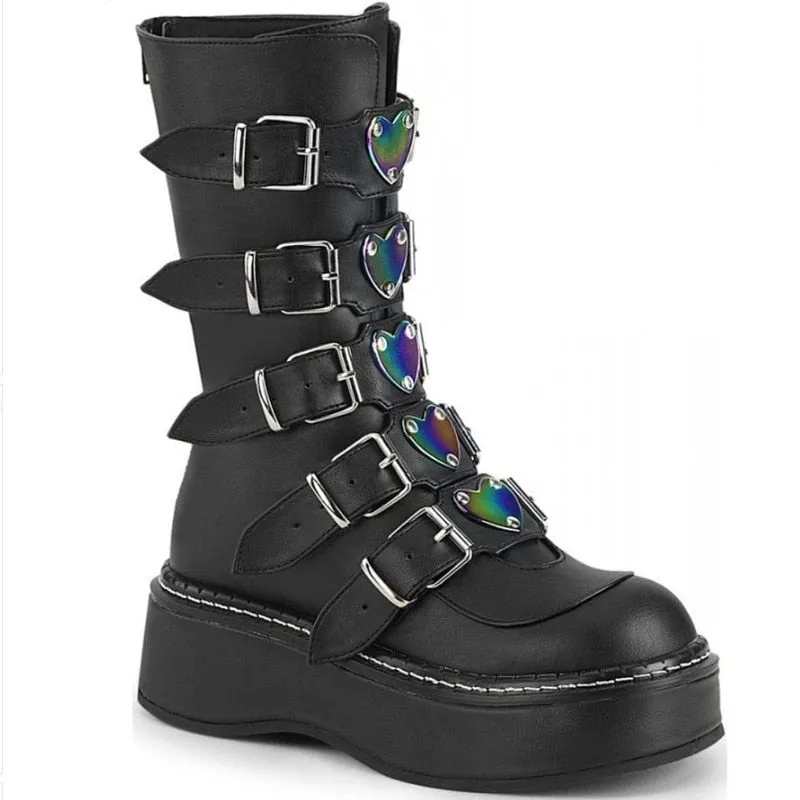 Funki Buys | Boots | Women's Mid-Calf Buckle Strap Wedge Boot