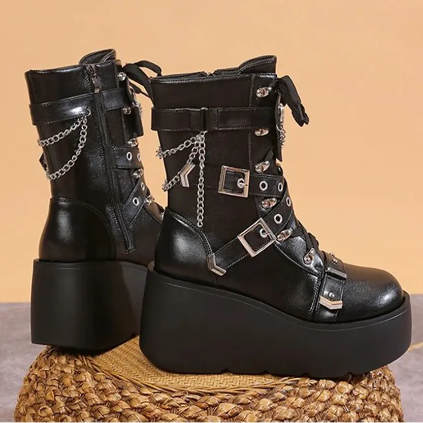 Funki Buys | Boots | Women's Multi Strap Gothic Platform Boots