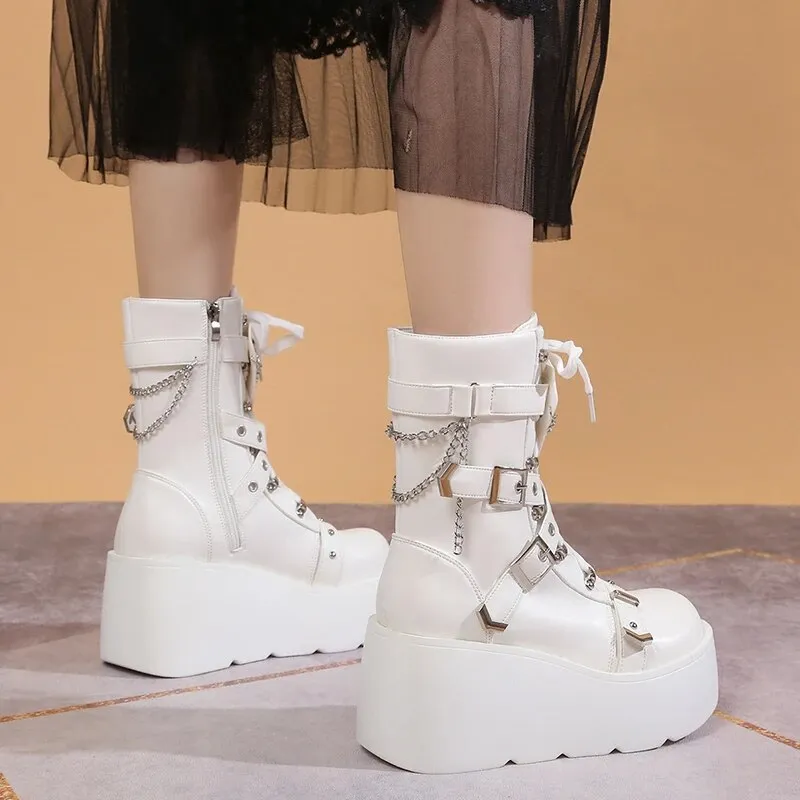 Funki Buys | Boots | Women's Multi Strap Gothic Platform Boots