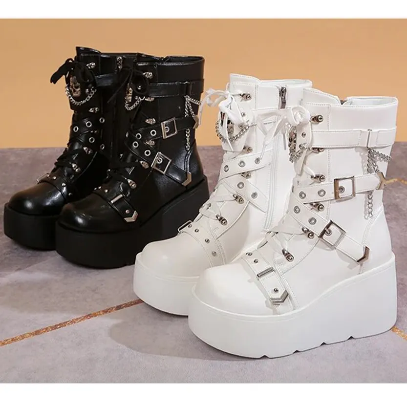 Funki Buys | Boots | Women's Multi Strap Gothic Platform Boots