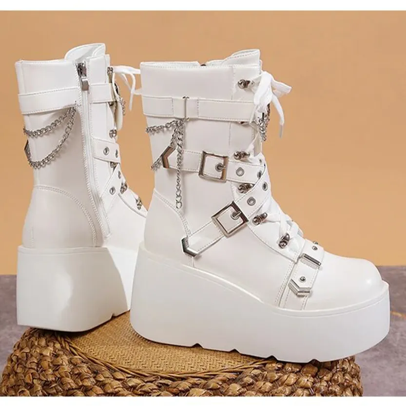 Funki Buys | Boots | Women's Multi Strap Gothic Platform Boots