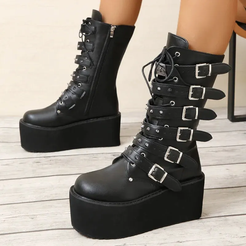 Funki Buys | Boots | Women's Platform Gothic Punk Buckle Boot