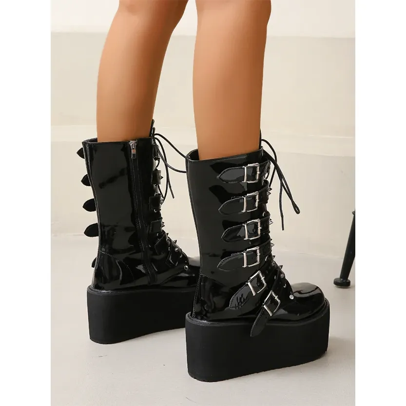 Funki Buys | Boots | Women's Platform Gothic Punk Buckle Boot