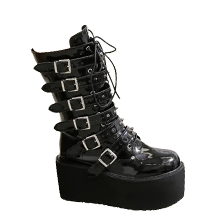 Funki Buys | Boots | Women's Platform Gothic Punk Buckle Boot