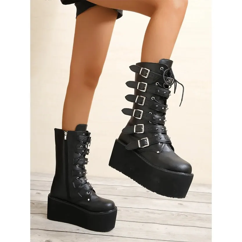 Funki Buys | Boots | Women's Platform Gothic Punk Buckle Boot