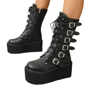 Funki Buys | Boots | Women's Platform Gothic Punk Buckle Boot