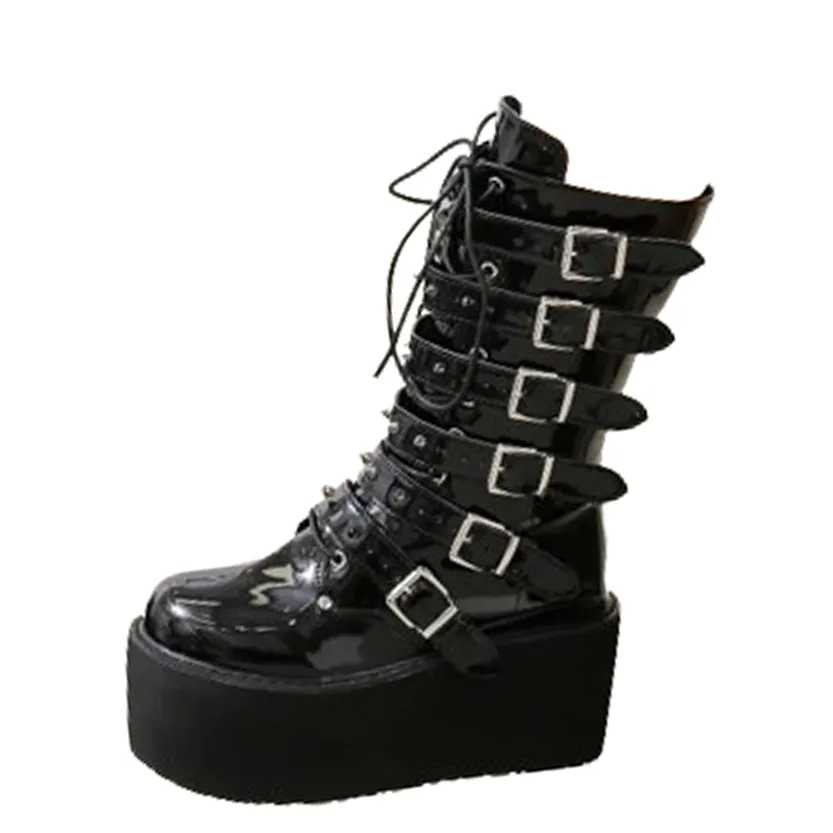 Funki Buys | Boots | Women's Platform Gothic Punk Buckle Boot