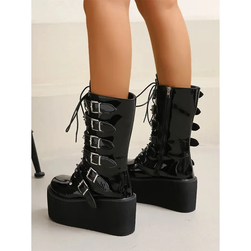 Funki Buys | Boots | Women's Platform Gothic Punk Buckle Boot