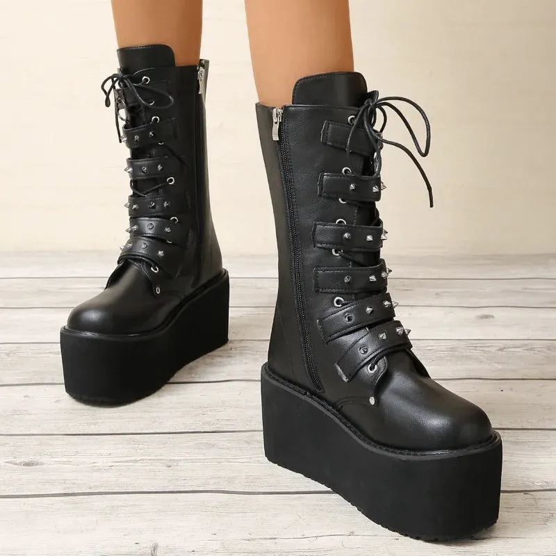 Funki Buys | Boots | Women's Platform Gothic Punk Buckle Boot