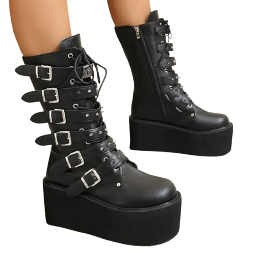 Funki Buys | Boots | Women's Platform Gothic Punk Buckle Boot