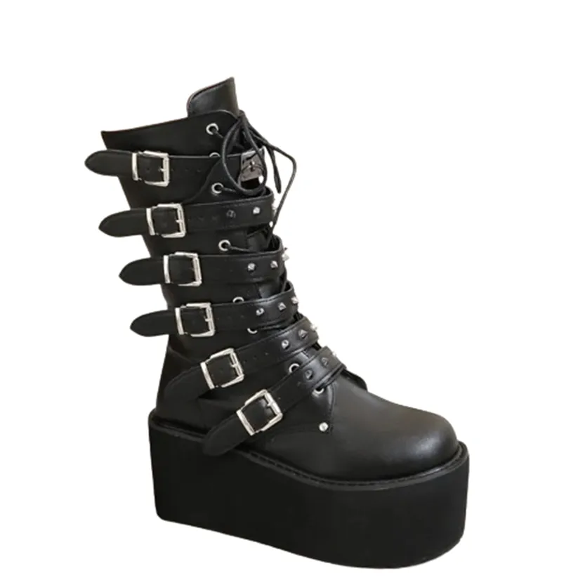 Funki Buys | Boots | Women's Platform Gothic Punk Buckle Boot