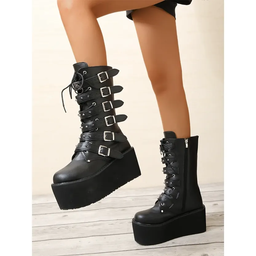 Funki Buys | Boots | Women's Platform Gothic Punk Buckle Boot