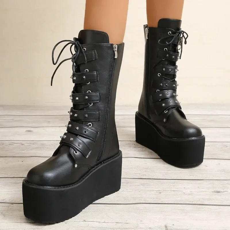 Funki Buys | Boots | Women's Platform Gothic Punk Buckle Boot