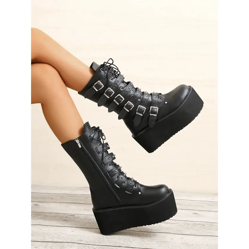 Funki Buys | Boots | Women's Platform Gothic Punk Buckle Boot