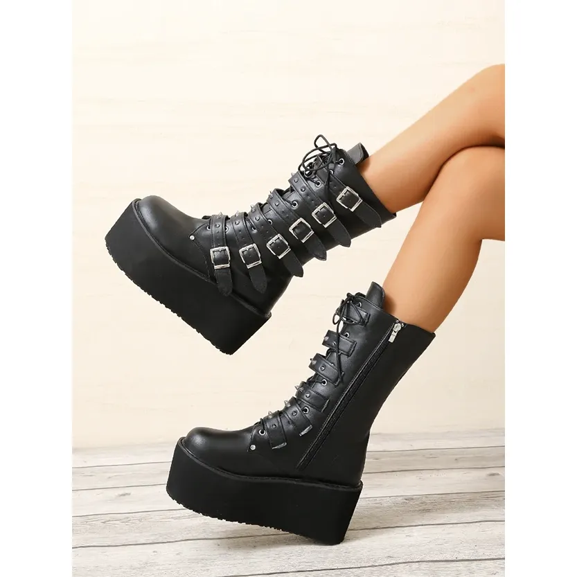 Funki Buys | Boots | Women's Platform Gothic Punk Buckle Boot