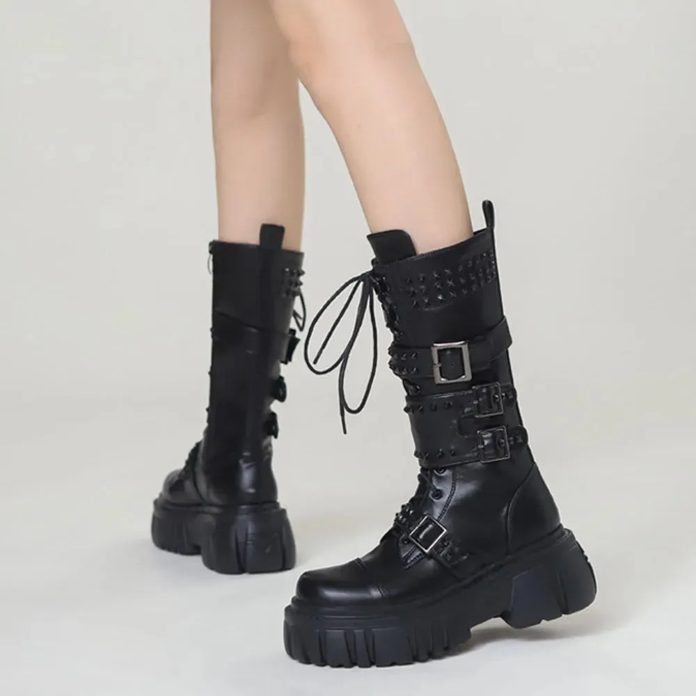 Funki Buys | Boots | Women's Punk Gothic Rivet Platform Boots