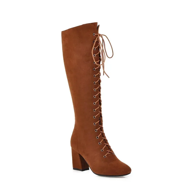 Funki Buys | Boots | Women's Suede Lace Up Knee High Boots