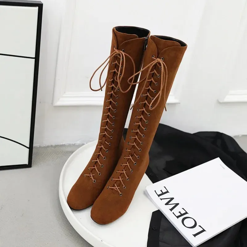 Funki Buys | Boots | Women's Suede Lace Up Knee High Boots