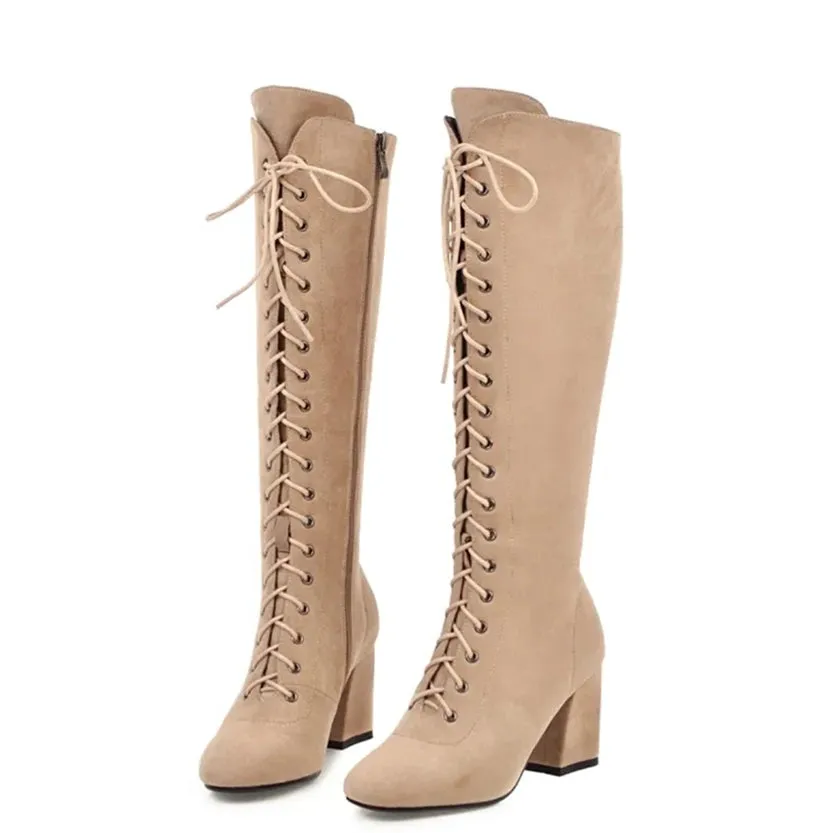 Funki Buys | Boots | Women's Suede Lace Up Knee High Boots