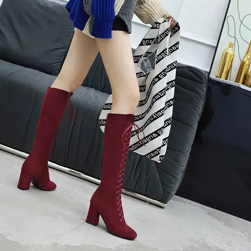 Funki Buys | Boots | Women's Suede Lace Up Knee High Boots