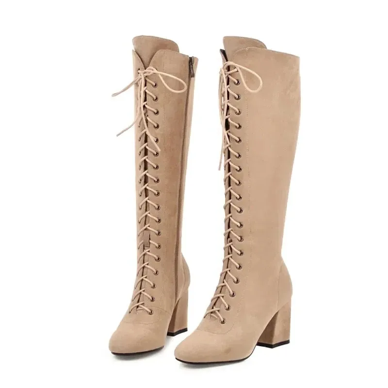 Funki Buys | Boots | Women's Suede Lace Up Knee High Boots