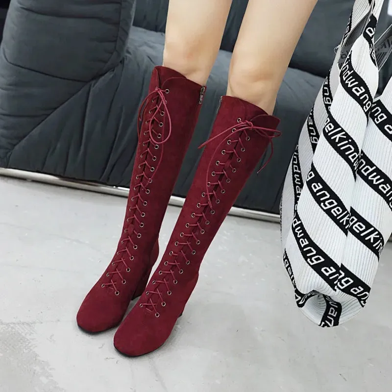 Funki Buys | Boots | Women's Suede Lace Up Knee High Boots