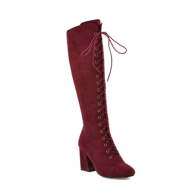 Funki Buys | Boots | Women's Suede Lace Up Knee High Boots