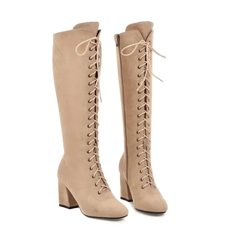 Funki Buys | Boots | Women's Suede Lace Up Knee High Boots