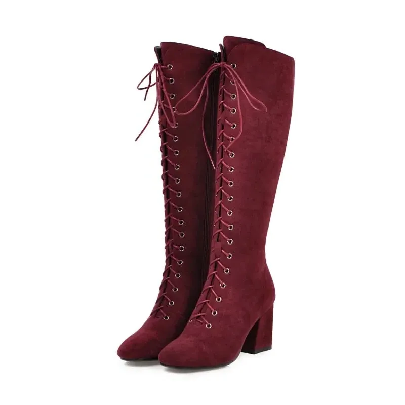 Funki Buys | Boots | Women's Suede Lace Up Knee High Boots