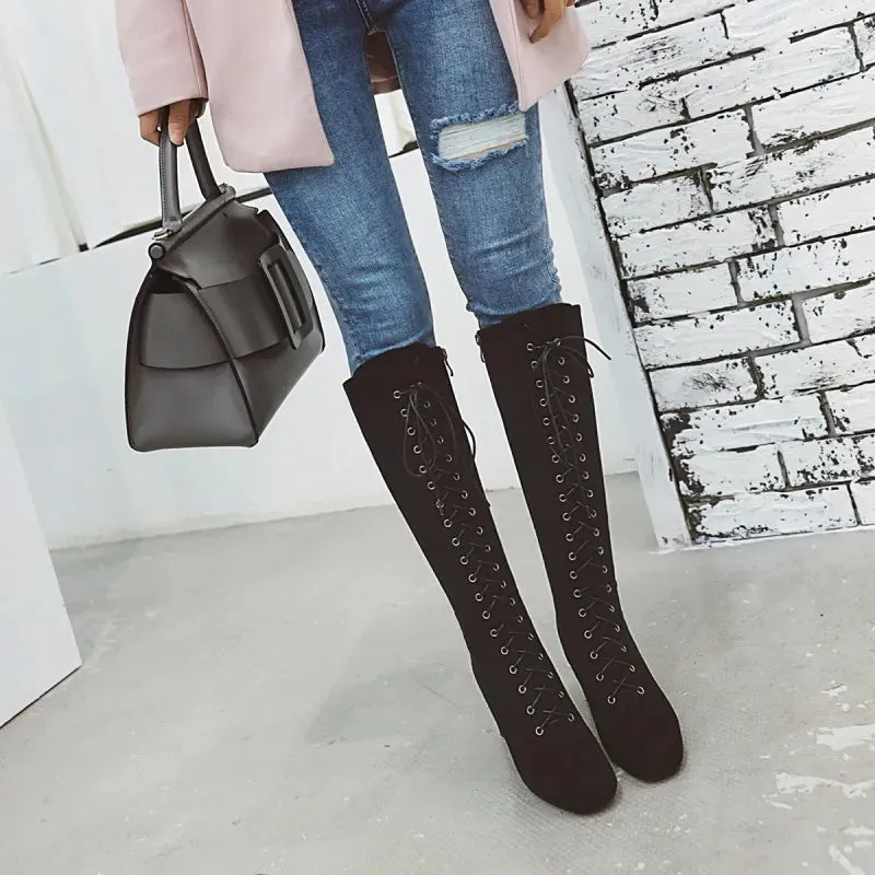 Funki Buys | Boots | Women's Suede Lace Up Knee High Boots