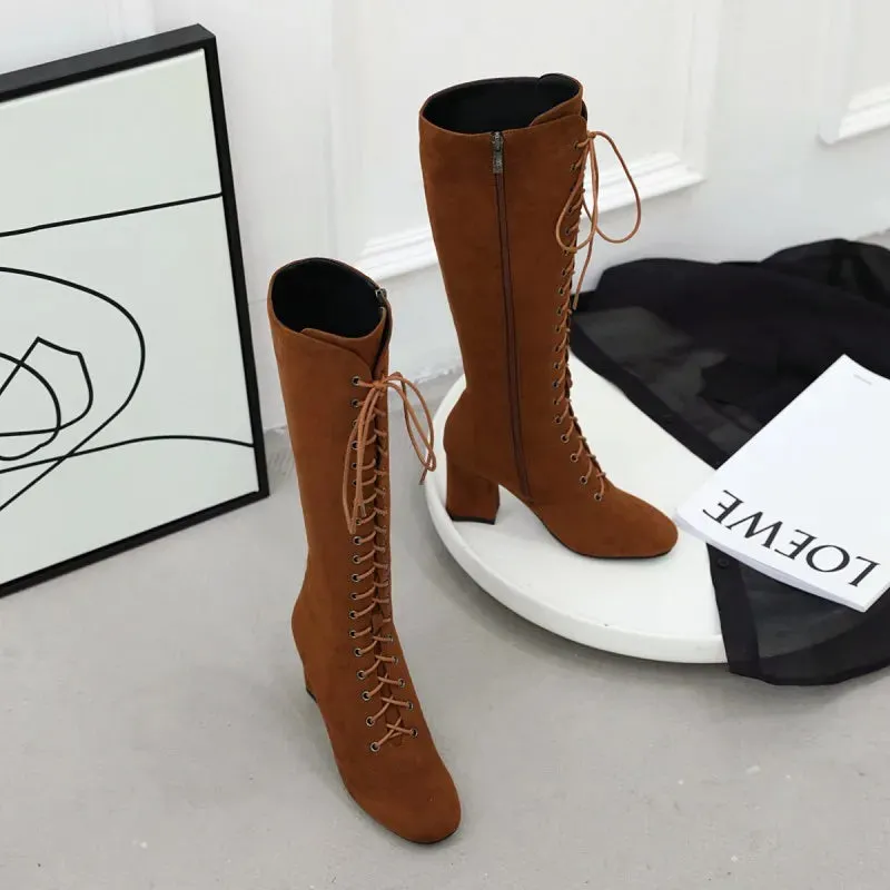 Funki Buys | Boots | Women's Suede Lace Up Knee High Boots