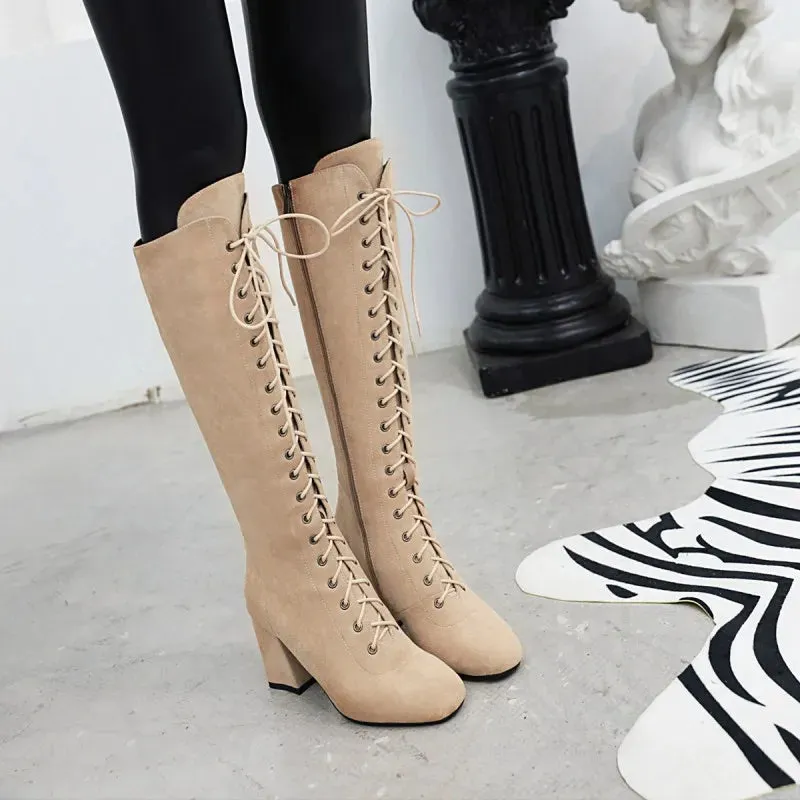 Funki Buys | Boots | Women's Suede Lace Up Knee High Boots