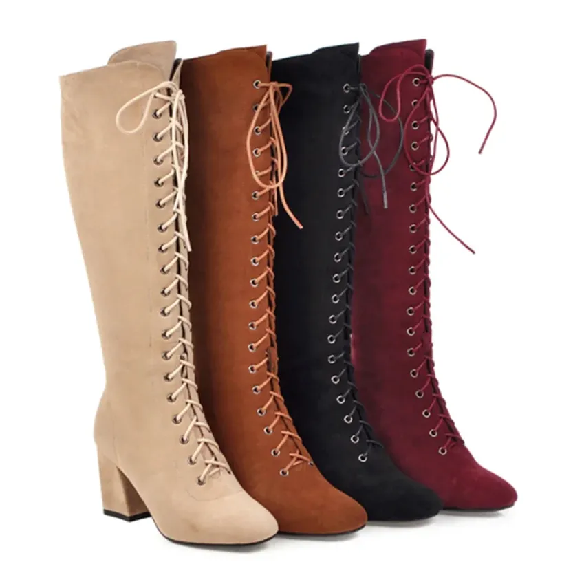 Funki Buys | Boots | Women's Suede Lace Up Knee High Boots