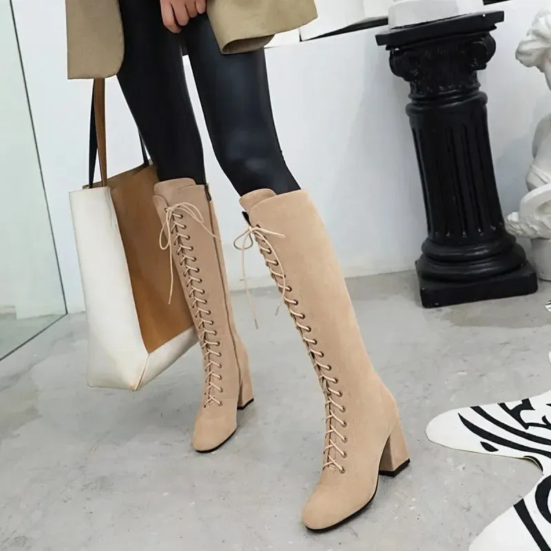 Funki Buys | Boots | Women's Suede Lace Up Knee High Boots