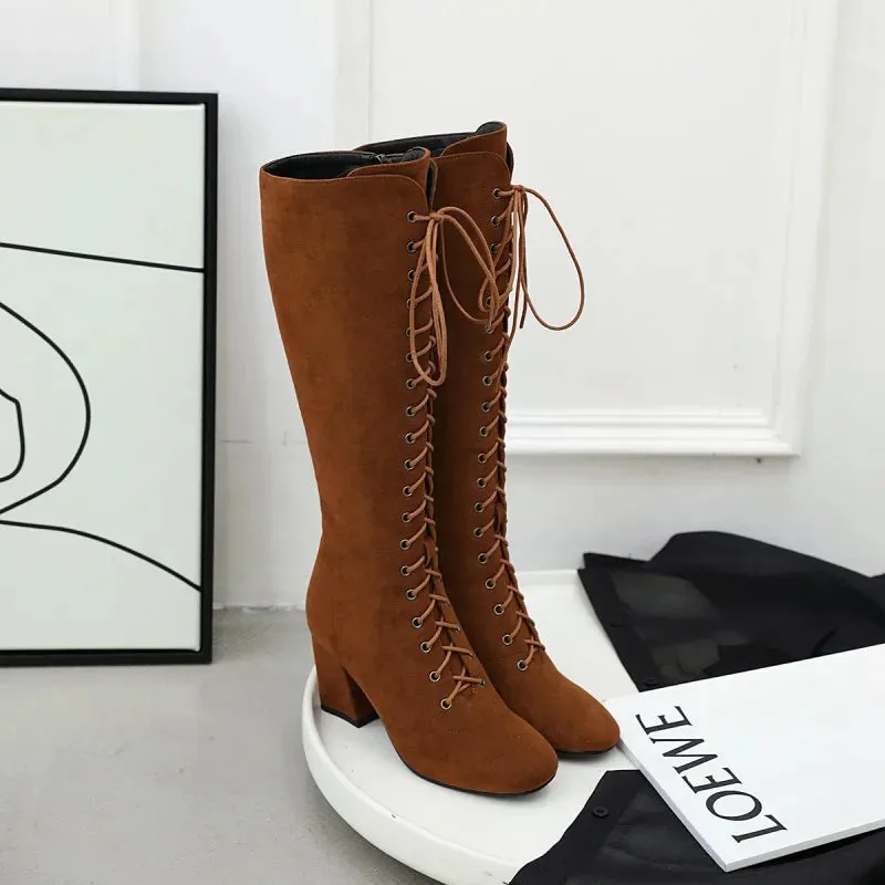 Funki Buys | Boots | Women's Suede Lace Up Knee High Boots