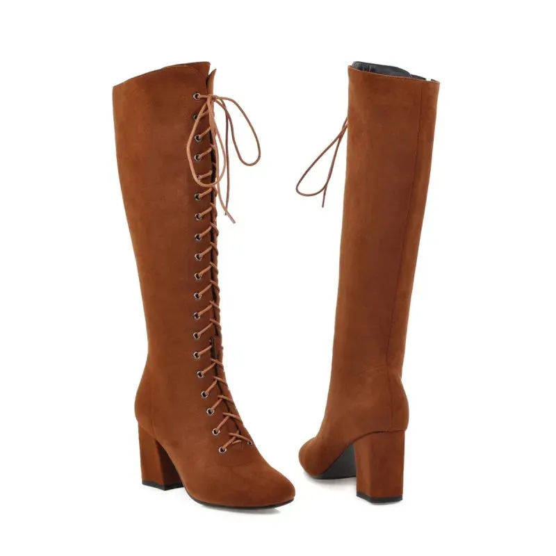 Funki Buys | Boots | Women's Suede Lace Up Knee High Boots