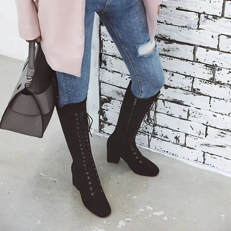 Funki Buys | Boots | Women's Suede Lace Up Knee High Boots