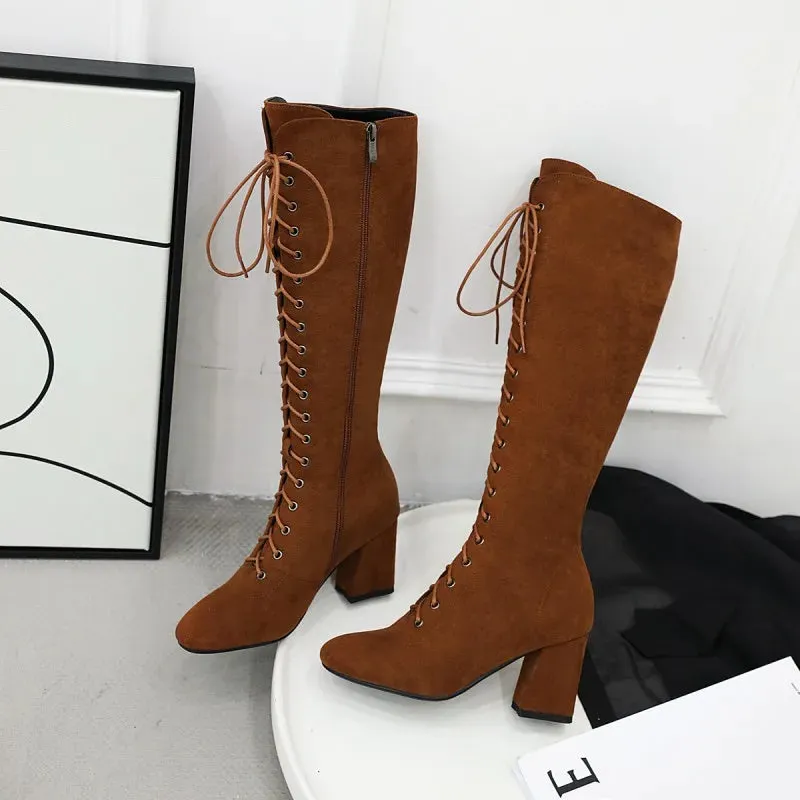 Funki Buys | Boots | Women's Suede Lace Up Knee High Boots