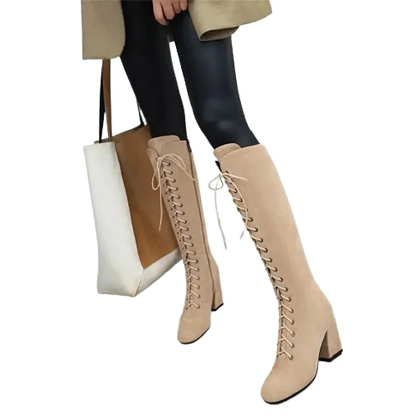 Funki Buys | Boots | Women's Suede Lace Up Knee High Boots