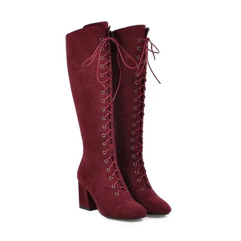 Funki Buys | Boots | Women's Suede Lace Up Knee High Boots