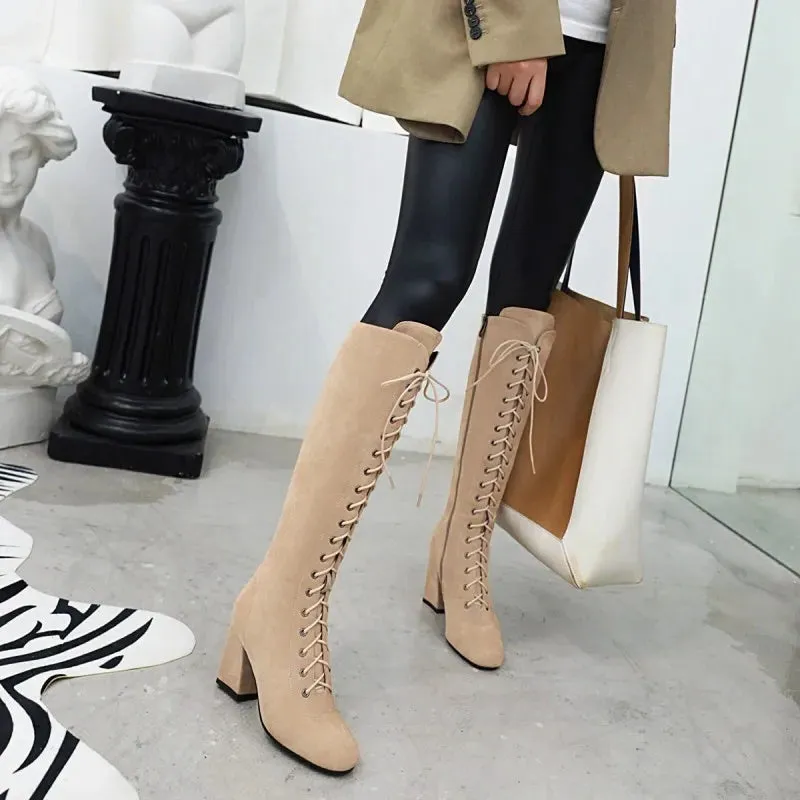 Funki Buys | Boots | Women's Suede Lace Up Knee High Boots